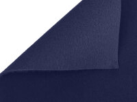 Dunkelblaues Stück Filzstoff, eine Ecke ist umgeklappt und zeigt die Rückseite des Materials. Die Oberflächenstruktur wirkt weich und leicht strukturiert.