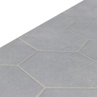 Illustration der verschiedenen Schichten eines Bodenbelags, beginnend von oben nach unten: PU-Lack, Nutzschicht, Design, Schaum, Imprägnierung, Glasfaser und Rücken. Jede Schicht ist farblich hervorgehoben und mit einem Textetikett versehen. Oben steht der Titel Abriebfest und Langlebig.
