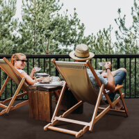 Bild mit mehreren Anwendungsbeispielen für Outdoor-Teppiche: Oben steht der Text „Geeignet für viele Außenbereiche“. Darunter sind vier Fotos zu sehen: links oben ein Teppich unter einem Gartentisch auf einer Terrasse, rechts oben ein Teppich auf Steinboden, links unten ein Teppich vor einem Wohnwagen mit Campingmöbeln, rechts unten ein runder Pool mit einem Teppich als Unterlage. Die jeweiligen Bereiche sind mit den Beschriftungen „Balkon und Terrasse“, „Outdoor Teppich“, „Vorzeltteppich“ und „Pool-Unterlage, uvm“ versehen.