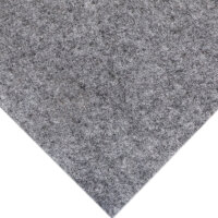Nahaufnahme eines Bodenbelags mit grüner Noppenstruktur und grauer Unterseite. Im Bild sind vier produktspezifische Merkmale grafisch hervorgehoben: extra weicher Nadelvlies mit 850 g/m², schnelle Trocknung durch hohe Wasserdurchlässigkeit, kein Nässestau dank Noppen sowie Materialzusammensetzung mit 85 % Polyester und 15 % Polypropylen. Zusätzlich wird die Stärke des Belags mit 5 mm angezeigt.
