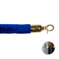 Nahaufnahme eines blauen, samtbezogenen Absperrseils mit...