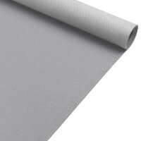 Eine aufgerollte, hellgraue Yogamatte liegt teilweise ausgerollt auf einer weißen Fläche. Die Oberfläche der Matte ist leicht texturiert.