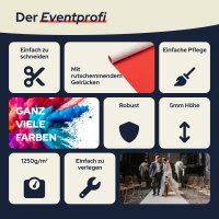 Grafik mit dem Titel „Verschiedene Anwendungen“. Sie ist in vier Bereiche unterteilt und zeigt jeweils ein Bild mit den Beschriftungen: „Hochzeiten“ (ein Brautpaar beim Tanz), „Events“ (eine Person im roten Kleid auf rotem Teppich), „Messen“ (Messestand in einer Halle) und „Freie Trauungen“ (Nahaufnahme zweier Personen in weißen Sneakern, Traukleidung sichtbar).